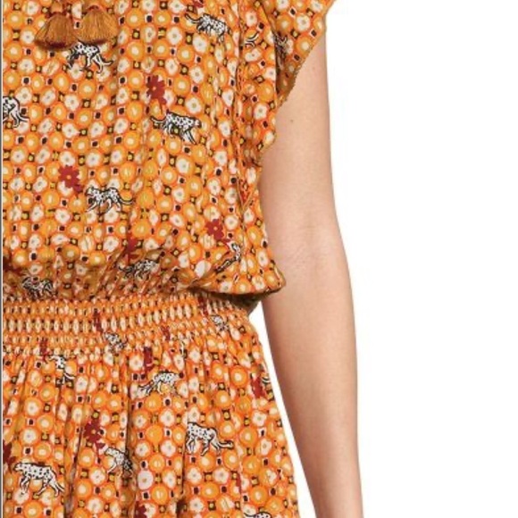 NWT Poupette St. Barth Elsa Orange Animal Zebra Print Layered Blouson Mini Dress - Picture 4 of 6